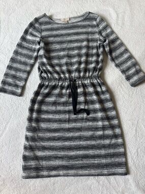 Loft Gray Stripe Knit Drawstring Dress Size XS